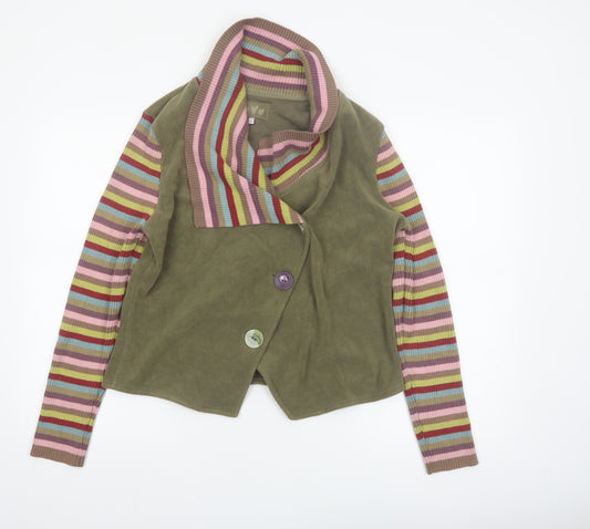 Marks and Spencer Women's Green Striped Cowl Neck Cardigan L