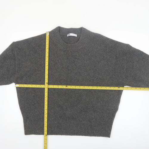 ZARA Women Grey Crew Neck Wool Blend Knit Jumper Size L