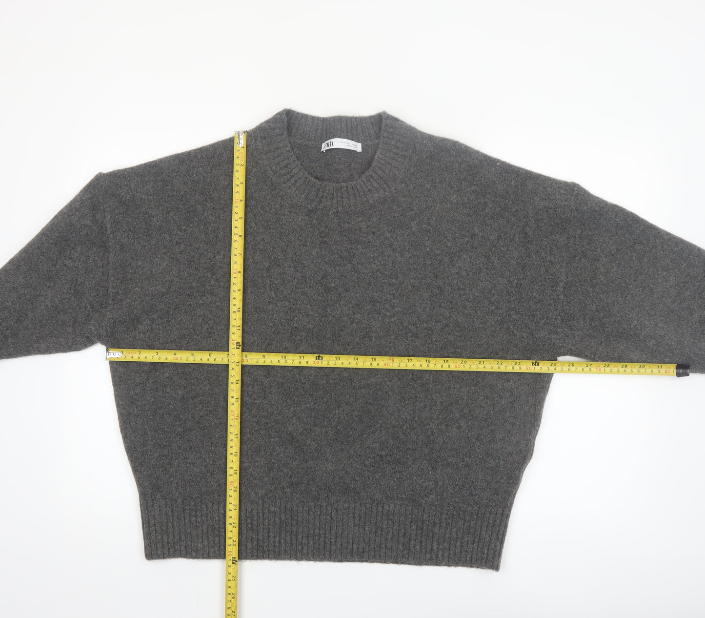 ZARA Women Grey Crew Neck Wool Blend Knit Jumper Size L