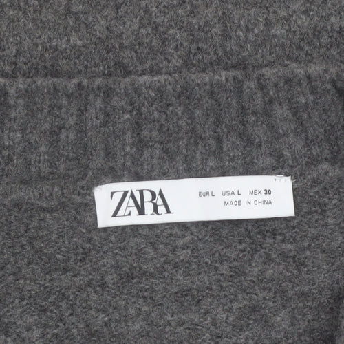 ZARA Women Grey Crew Neck Wool Blend Knit Jumper Size L