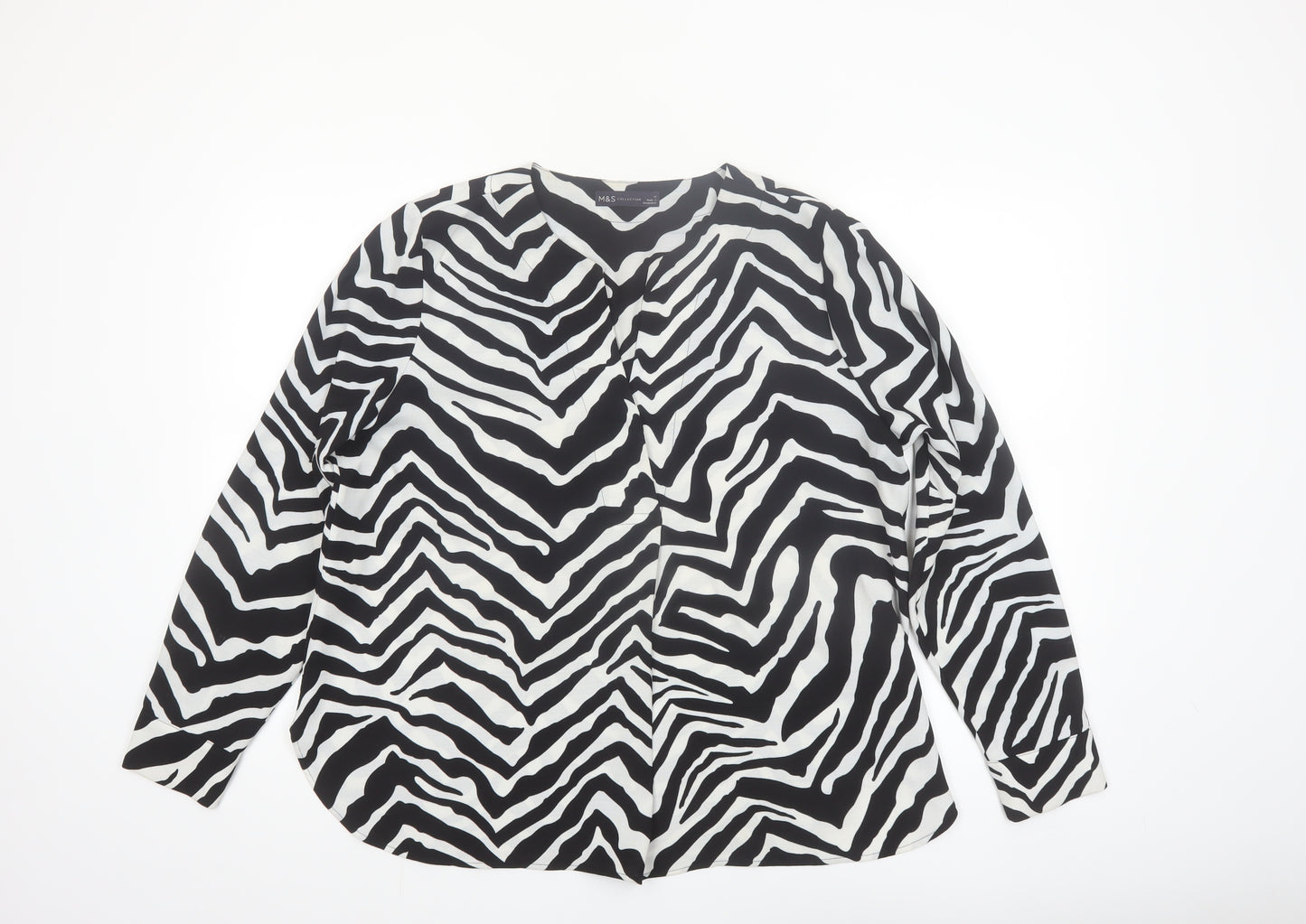 Marks and Spencer Girls Black White Zebra Print Long Sleeve Blouse Size 14