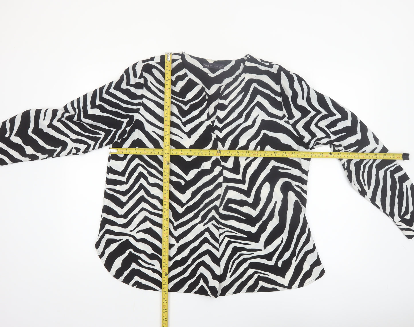 Marks and Spencer Girls Black White Zebra Print Long Sleeve Blouse Size 14