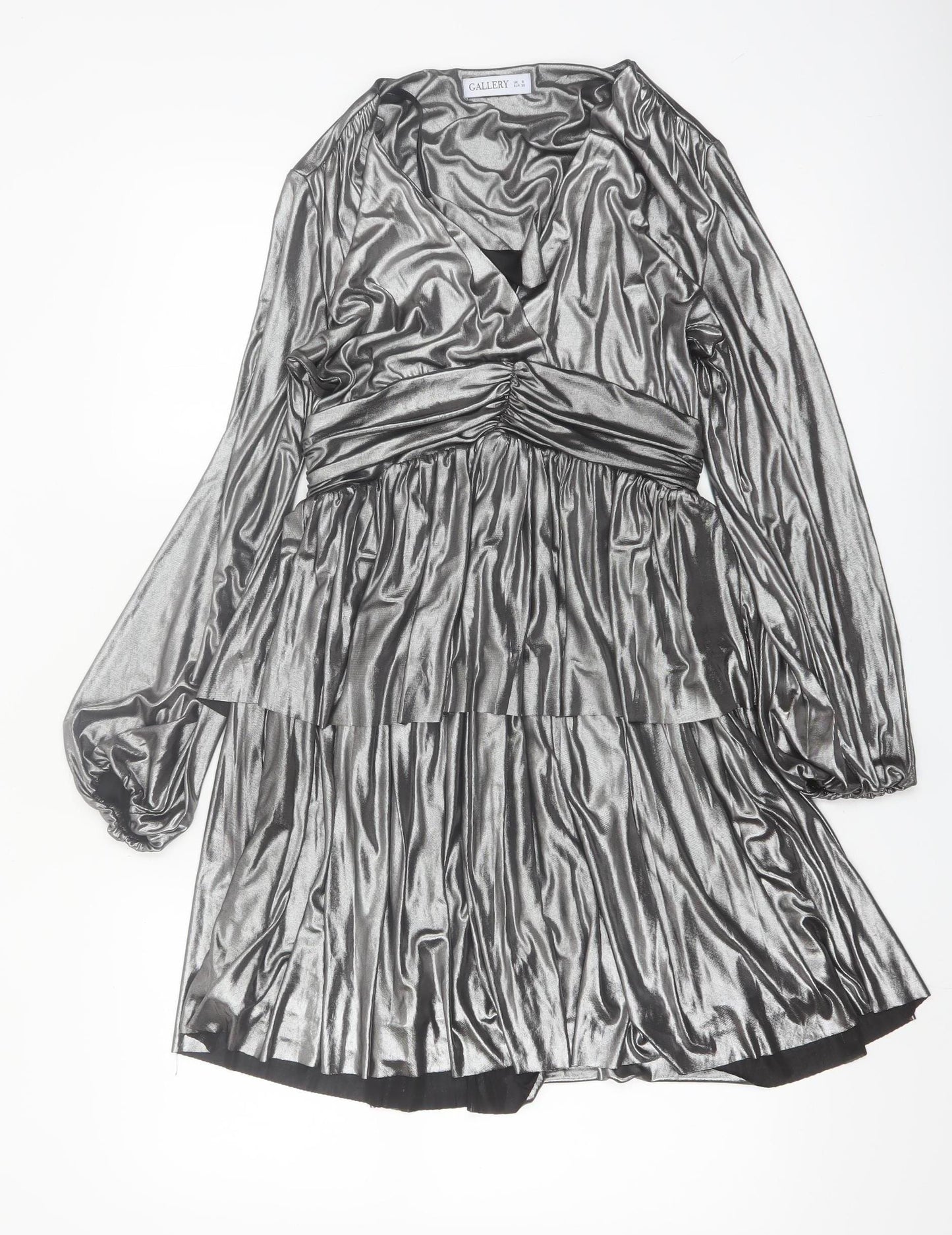 Gallery Women Silver Size 8 Wrap Mini Party Dress