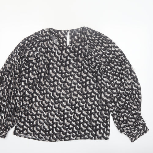 Vero Moda Womens Black Abstract Chiffon Long Sleeve Blouse Size L