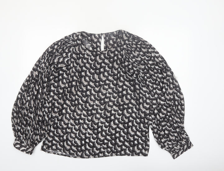 Vero Moda Womens Black Abstract Chiffon Long Sleeve Blouse Size L