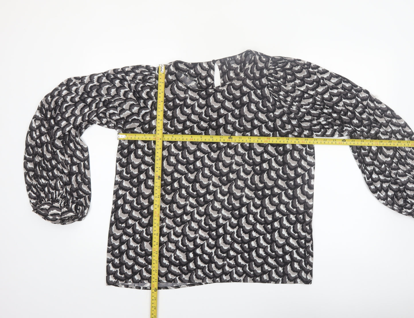 Vero Moda Womens Black Abstract Chiffon Long Sleeve Blouse Size L