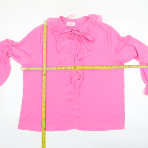 Savida Women Pink Ruffle Bow Neck Long Sleeve Blouse Size 16