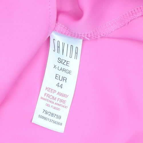 Savida Women Pink Ruffle Bow Neck Long Sleeve Blouse Size 16