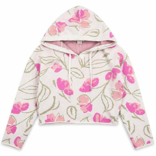 Rachel Zoe Women's Pink Floral Hooded V-Neck Knit Jumper Size S