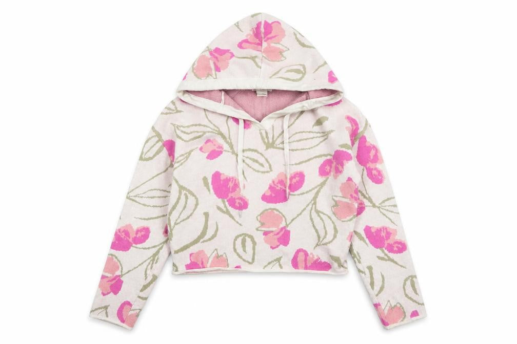 Rachel Zoe Women's Pink Floral Hooded V-Neck Knit Jumper Size S