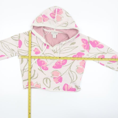 Rachel Zoe Women's Pink Floral Hooded V-Neck Knit Jumper Size S