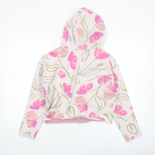 Rachel Zoe Women's Pink Floral Hooded V-Neck Knit Jumper Size S