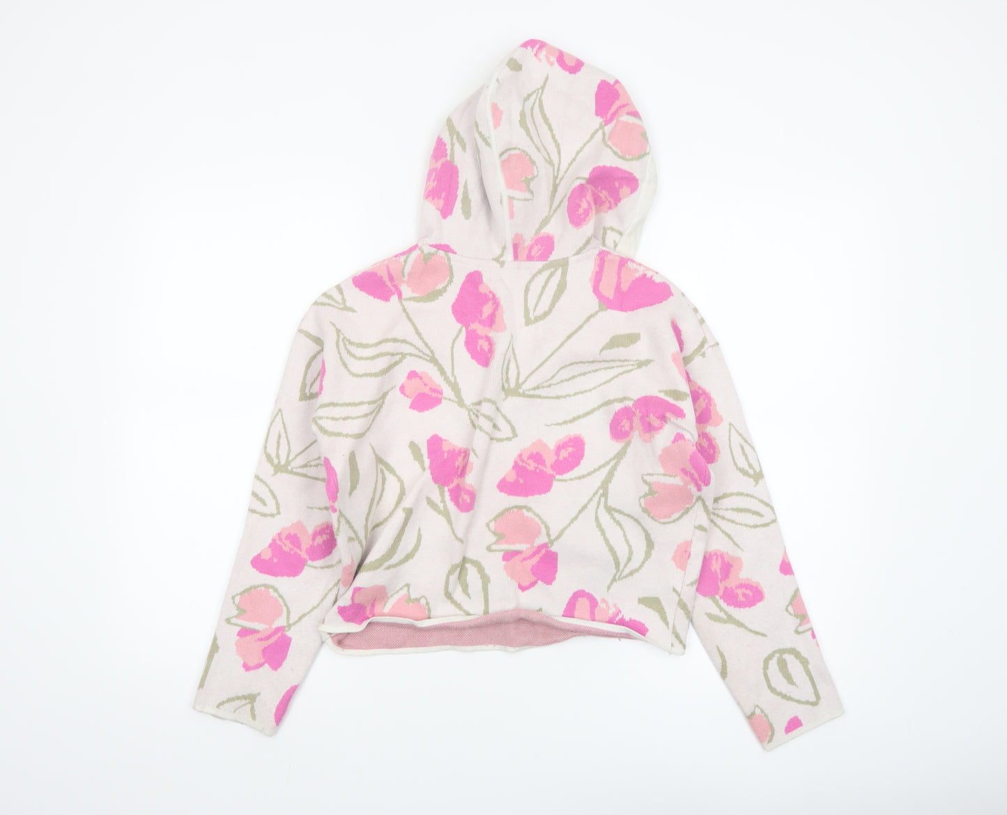 Rachel Zoe Women's Pink Floral Hooded V-Neck Knit Jumper Size S