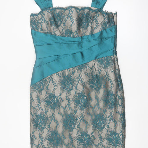 Mireia Bisbe Women Blue Lace Sheath Dress Size 14 Formal