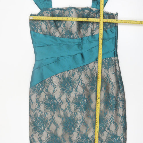 Mireia Bisbe Women Blue Lace Sheath Dress Size 14 Formal