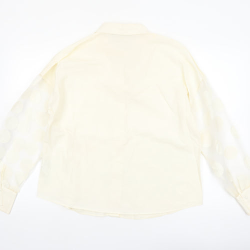 Zara Women Ivory Cotton Button-Up Shirt Size 14 Puff Sleeve