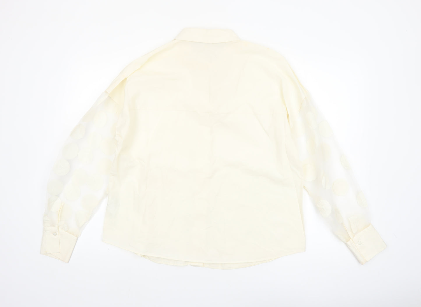 Zara Women Ivory Cotton Button-Up Shirt Size 14 Puff Sleeve