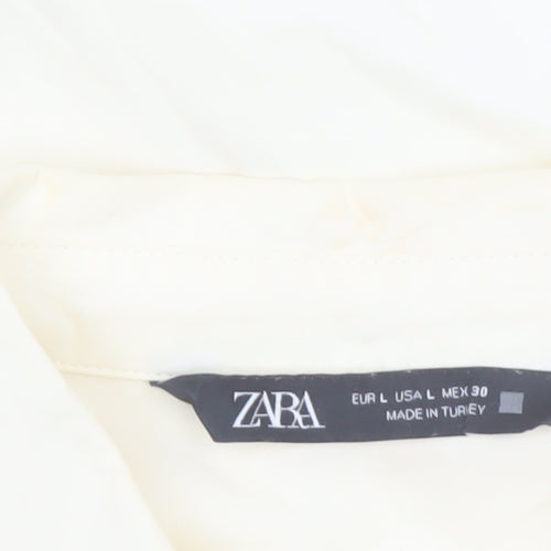 Zara Women Ivory Cotton Button-Up Shirt Size 14 Puff Sleeve