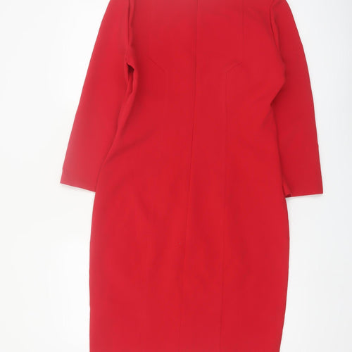 Pennyblack Women Red Sheath Dress Size 12 3/4 Sleeve Square Neck