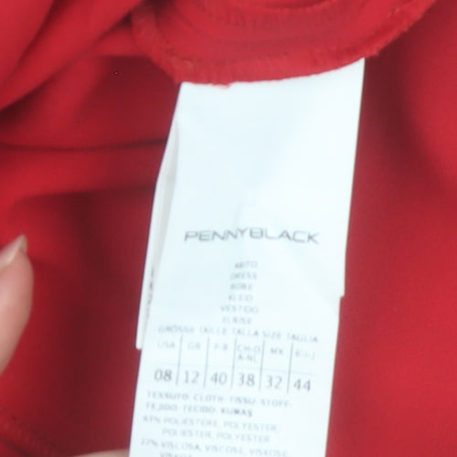 Pennyblack Women Red Sheath Dress Size 12 3/4 Sleeve Square Neck