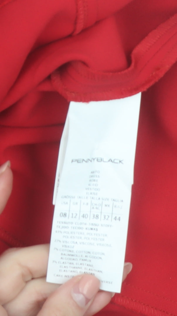Pennyblack Women Red Sheath Dress Size 12 3/4 Sleeve Square Neck