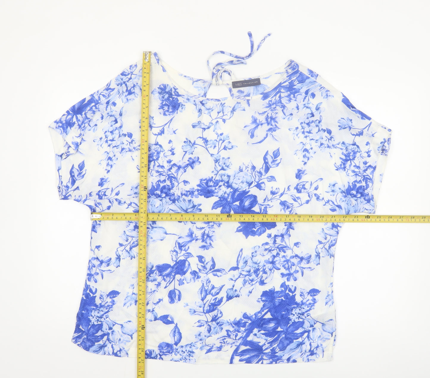 Marks and Spencer Women Blue Floral Tunic Blouse UK 14 Viscose