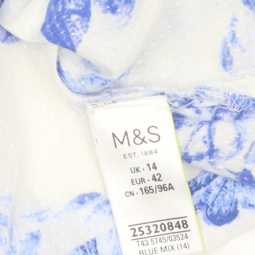 Marks and Spencer Women Blue Floral Tunic Blouse UK 14 Viscose