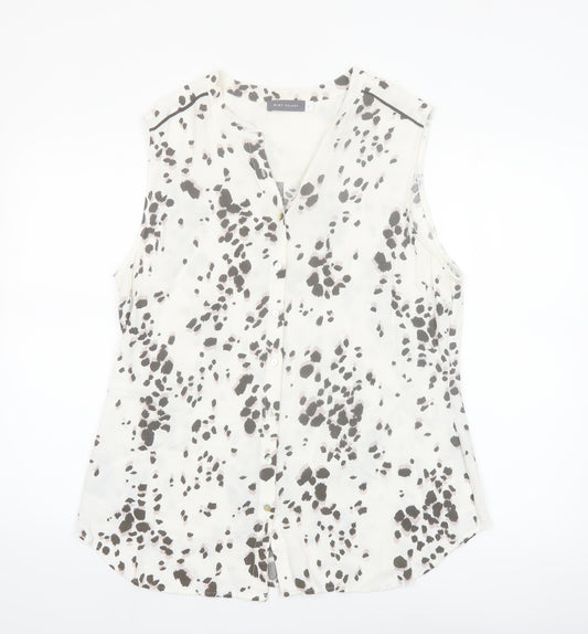 Mint Velvet Womens White Animal Print Sleeveless Blouse Size 18