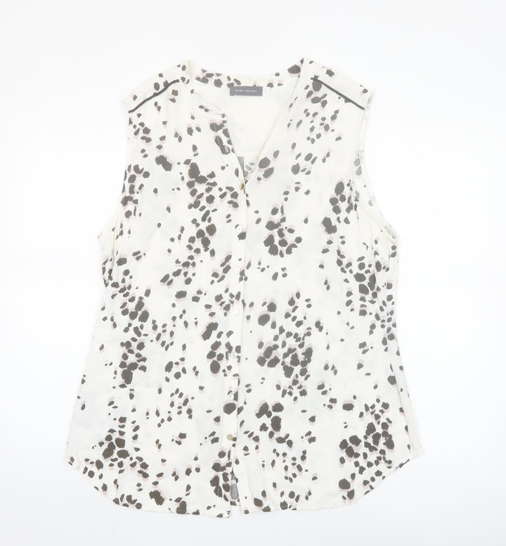 Mint Velvet Womens White Animal Print Sleeveless Blouse Size 18