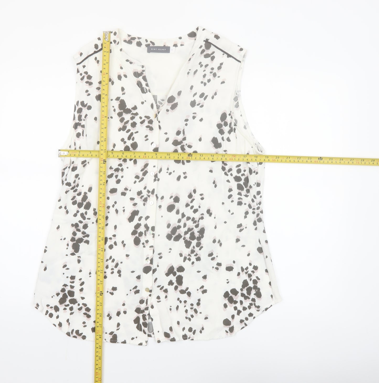 Mint Velvet Womens White Animal Print Sleeveless Blouse Size 18