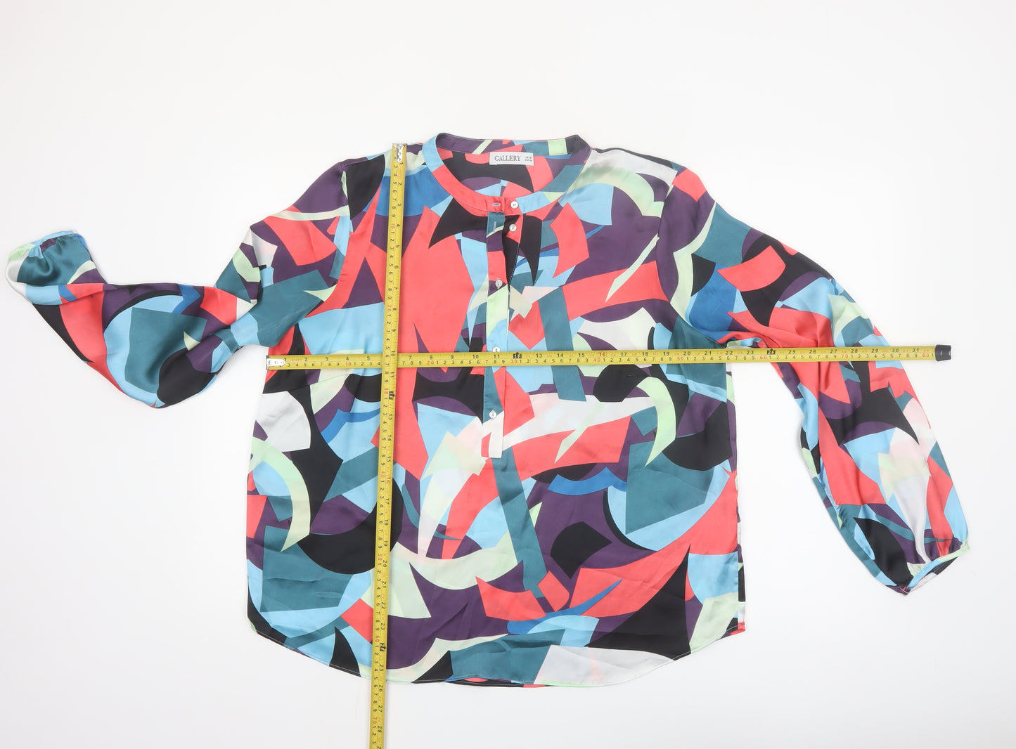 Gallery Women’s Multicoloured Geometric Long Sleeve Polyester Blouse Size 16