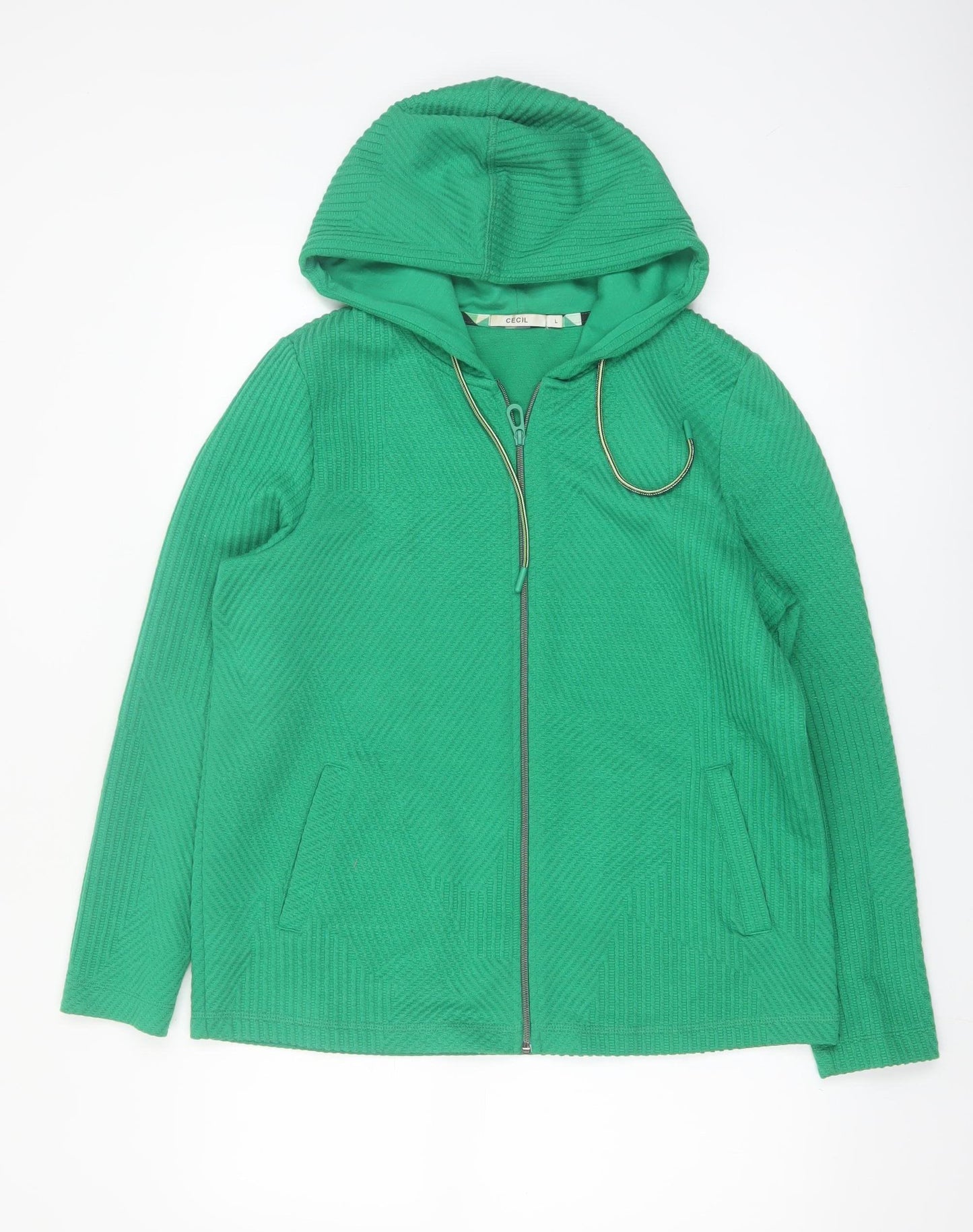 Cecil Women’s Green Full Zip Hooded Sweatshirt Size L Polyester Blend