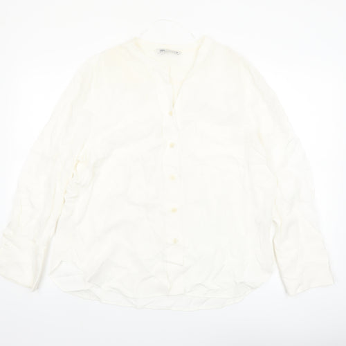 Zara Women Ivory Viscose Long Sleeve Button Blouse XL