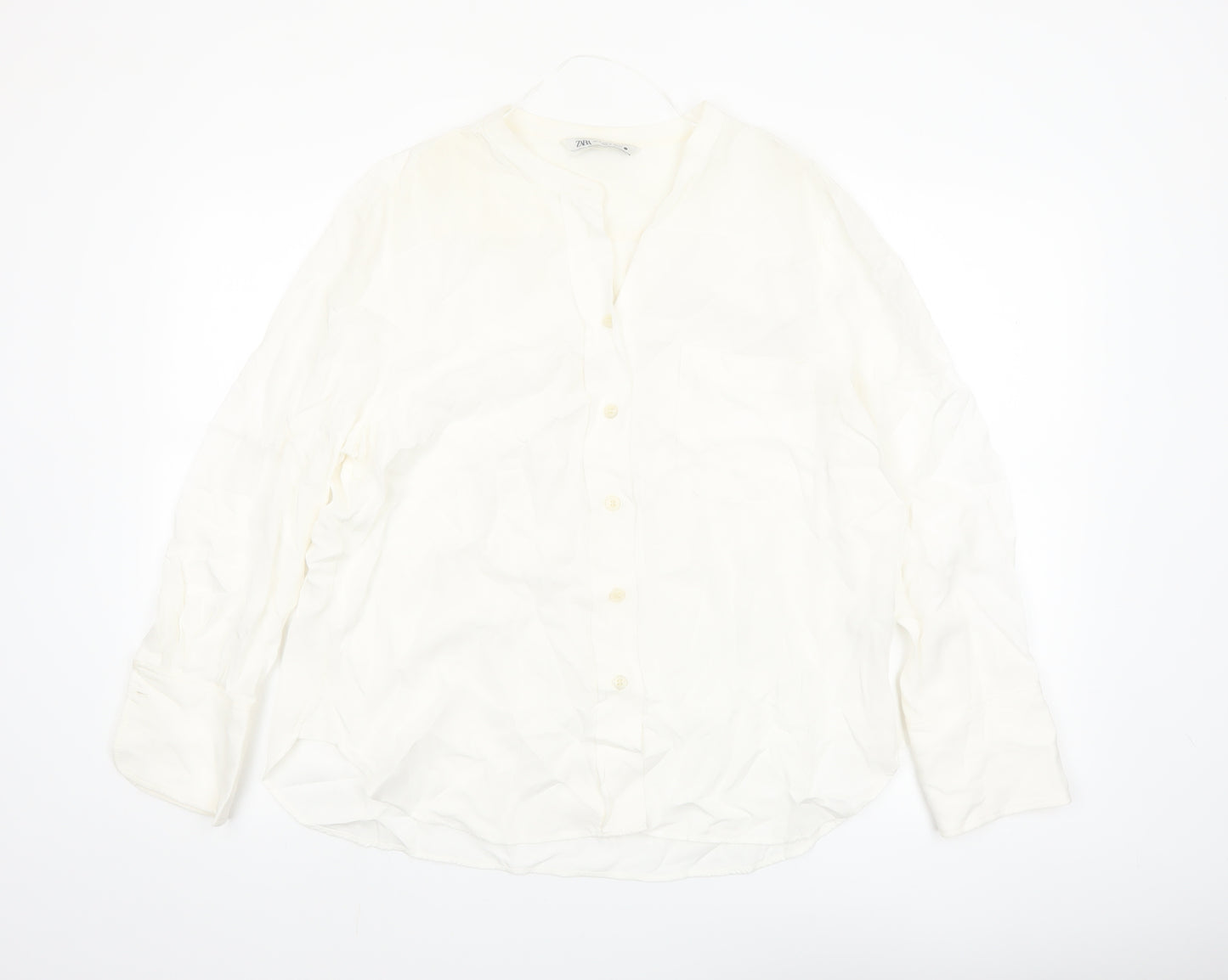 Zara Women Ivory Viscose Long Sleeve Button Blouse XL