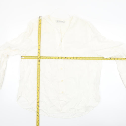 Zara Women Ivory Viscose Long Sleeve Button Blouse XL