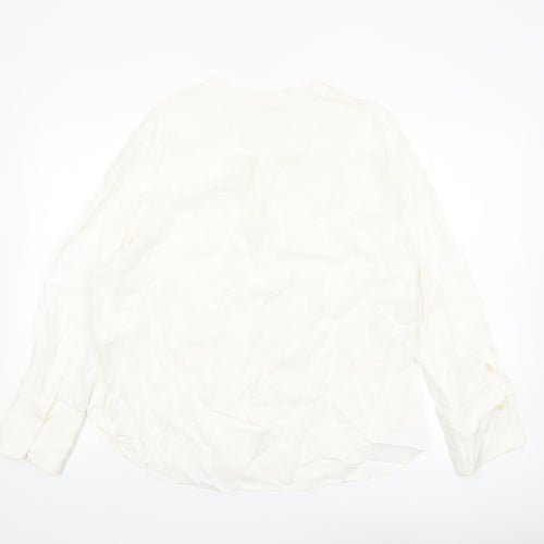 Zara Women Ivory Viscose Long Sleeve Button Blouse XL