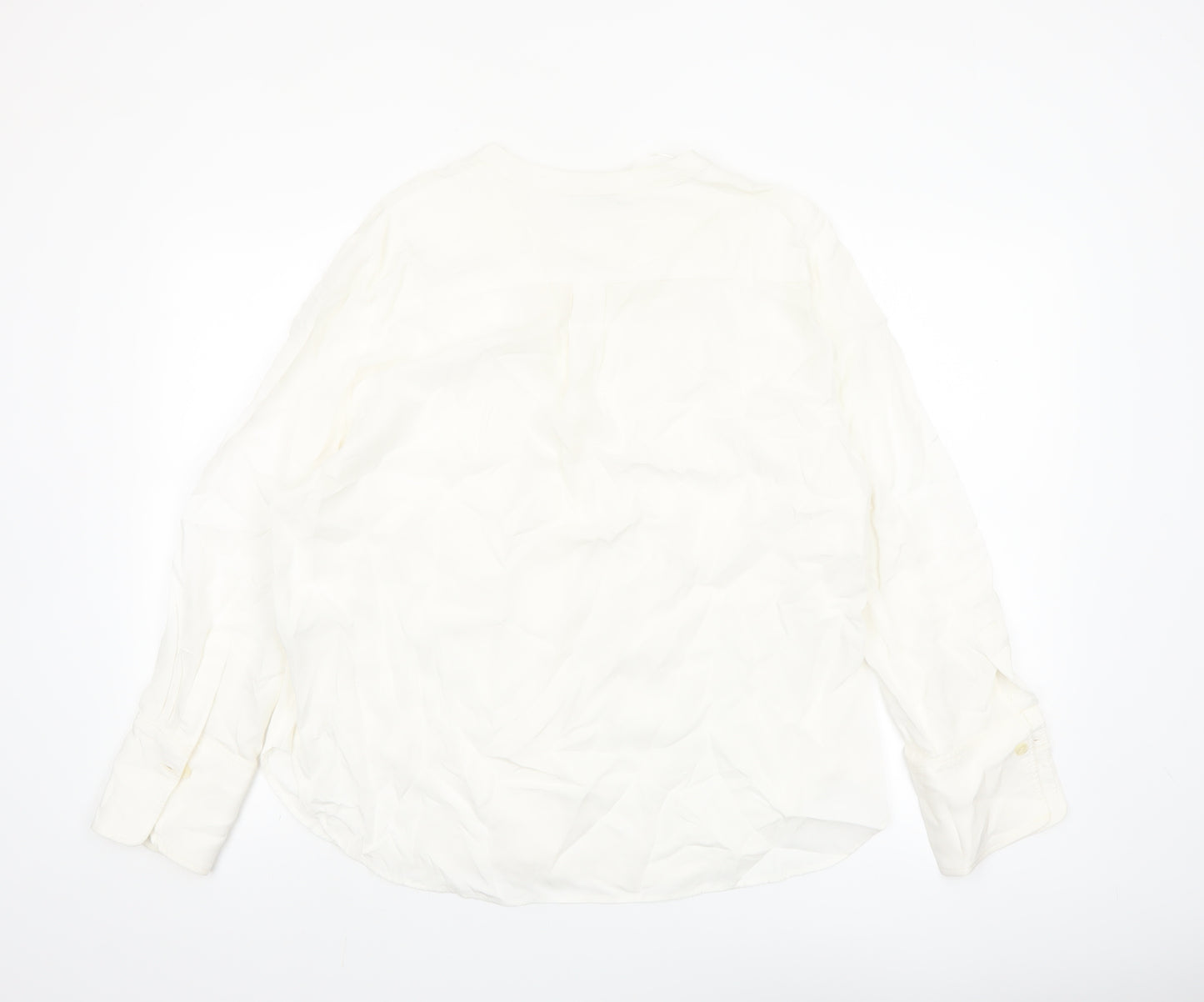 Zara Women Ivory Viscose Long Sleeve Button Blouse XL