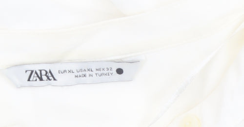 Zara Women Ivory Viscose Long Sleeve Button Blouse XL