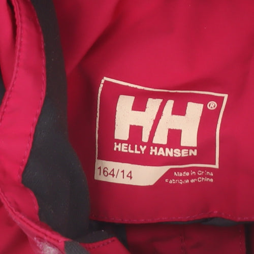 Helly Hansen Girls Red Waterproof Hooded Rain Coat Jacket Size 14 Years