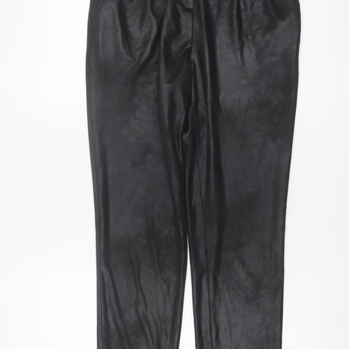 Eva Kayan Women's Black Faux Leather Pleated Tapered Trousers Size 8