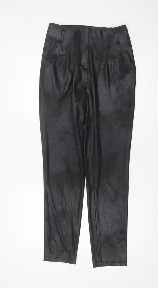Eva Kayan Women's Black Faux Leather Pleated Tapered Trousers Size 8