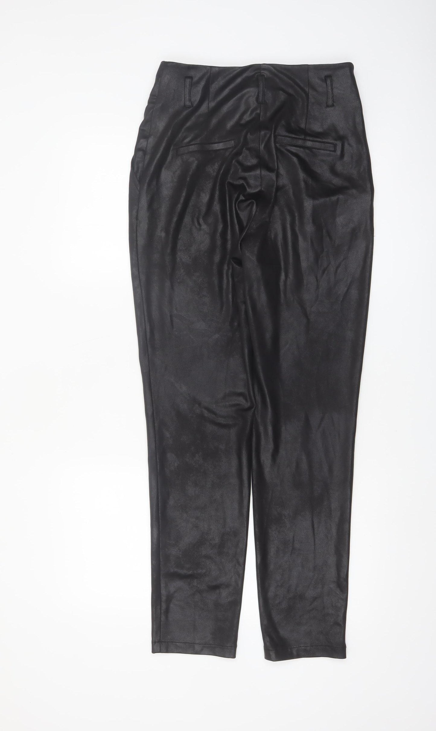 Eva Kayan Women's Black Faux Leather Pleated Tapered Trousers Size 8