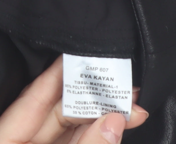 Eva Kayan Women's Black Faux Leather Pleated Tapered Trousers Size 8