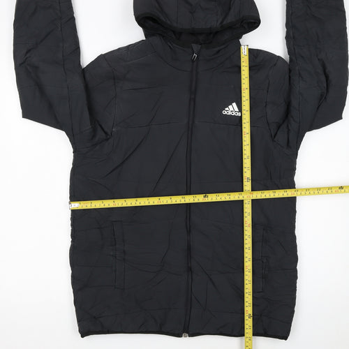 adidas Boys Black Hooded Puffer Jacket 13-14 Years Full Zip Lined