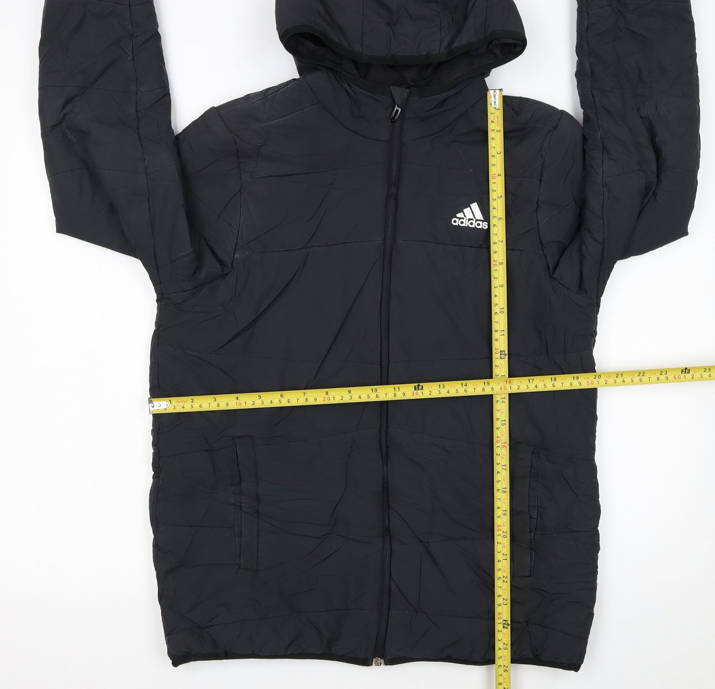 adidas Boys Black Hooded Puffer Jacket 13-14 Years Full Zip Lined