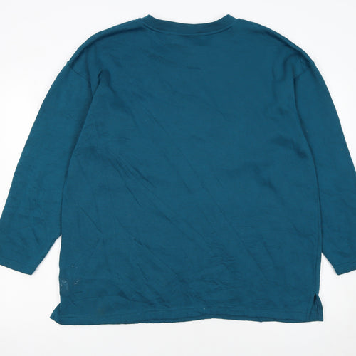 Bold Spirit Women Teal Embroidered Pullover Sweatshirt Size L
