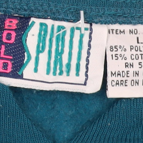 Bold Spirit Women Teal Embroidered Pullover Sweatshirt Size L