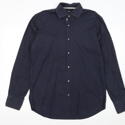 Hugo Boss Men's Blue Regular Fit Easy Iron Cotton Shirt Size 15.5