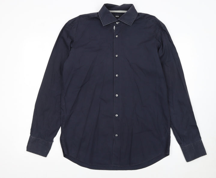 Hugo Boss Men's Blue Regular Fit Easy Iron Cotton Shirt Size 15.5