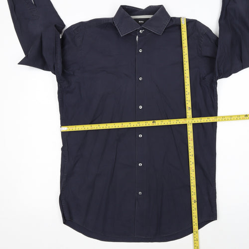 Hugo Boss Men's Blue Regular Fit Easy Iron Cotton Shirt Size 15.5